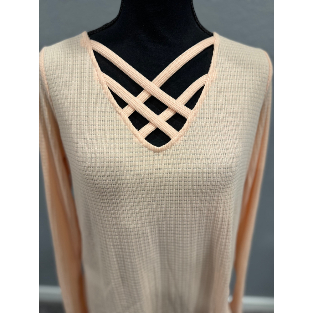 White Birch Women’s Waffle Knit Top with Crisscross Neckline | NWOT | Sz L - Picture 4 of 8